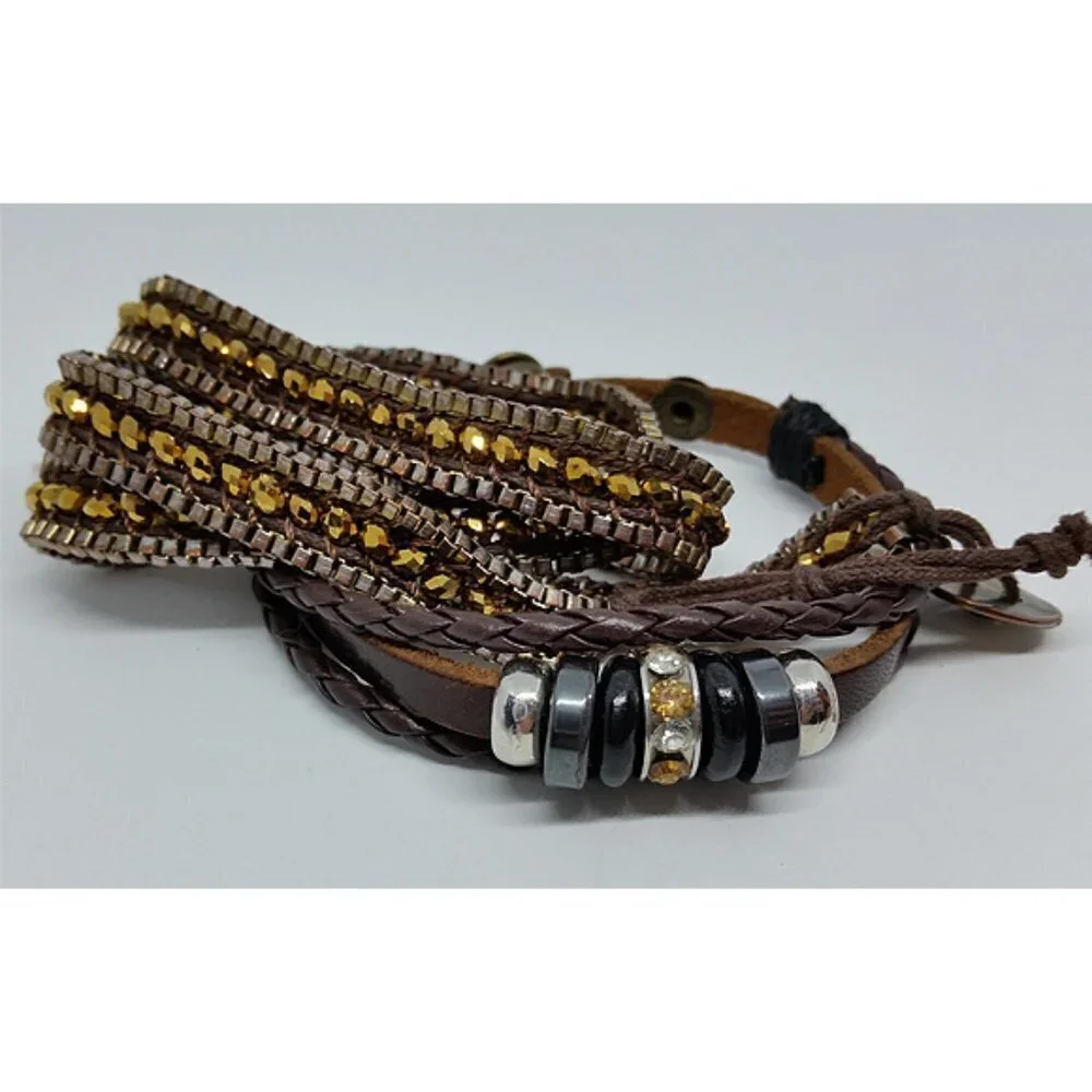 BUNDLE lot 2 boho style faux leather and long wrap bracelet statement unisex